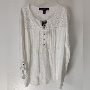 Gloria Vanderbilt Cream Lace Accent Blouse